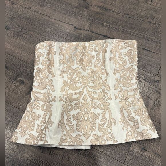 White House Black Market White Gold Embroidered Satin Bustier Crop Top - Picture 2 of 7